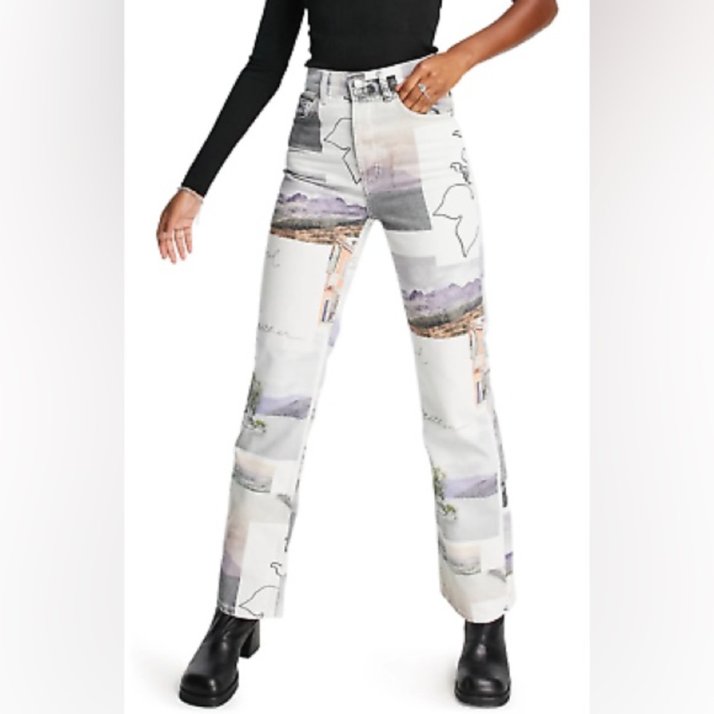 TOPSHOP Kort postcard print denim jean